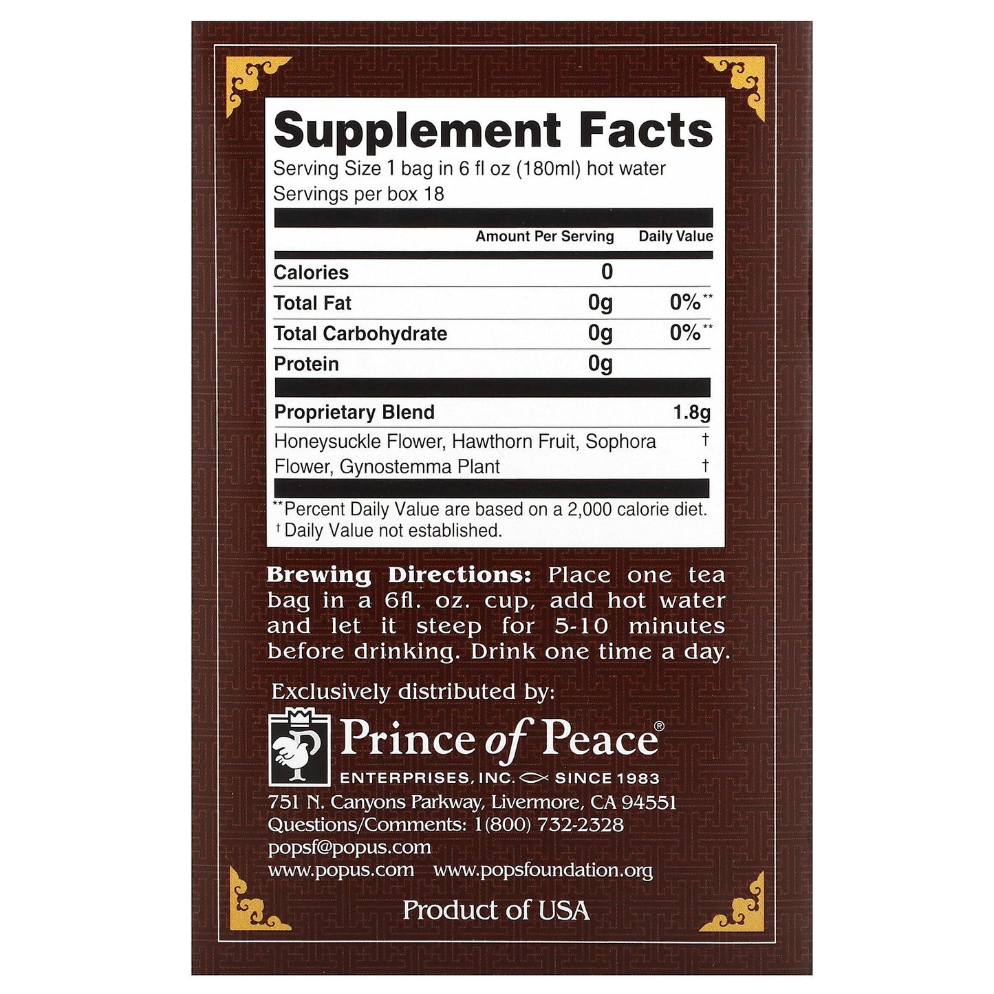 Prince of Peace, Herbal Tea, Cholesterol, 18 Tea Bags, 1.14 oz (32.4 g)