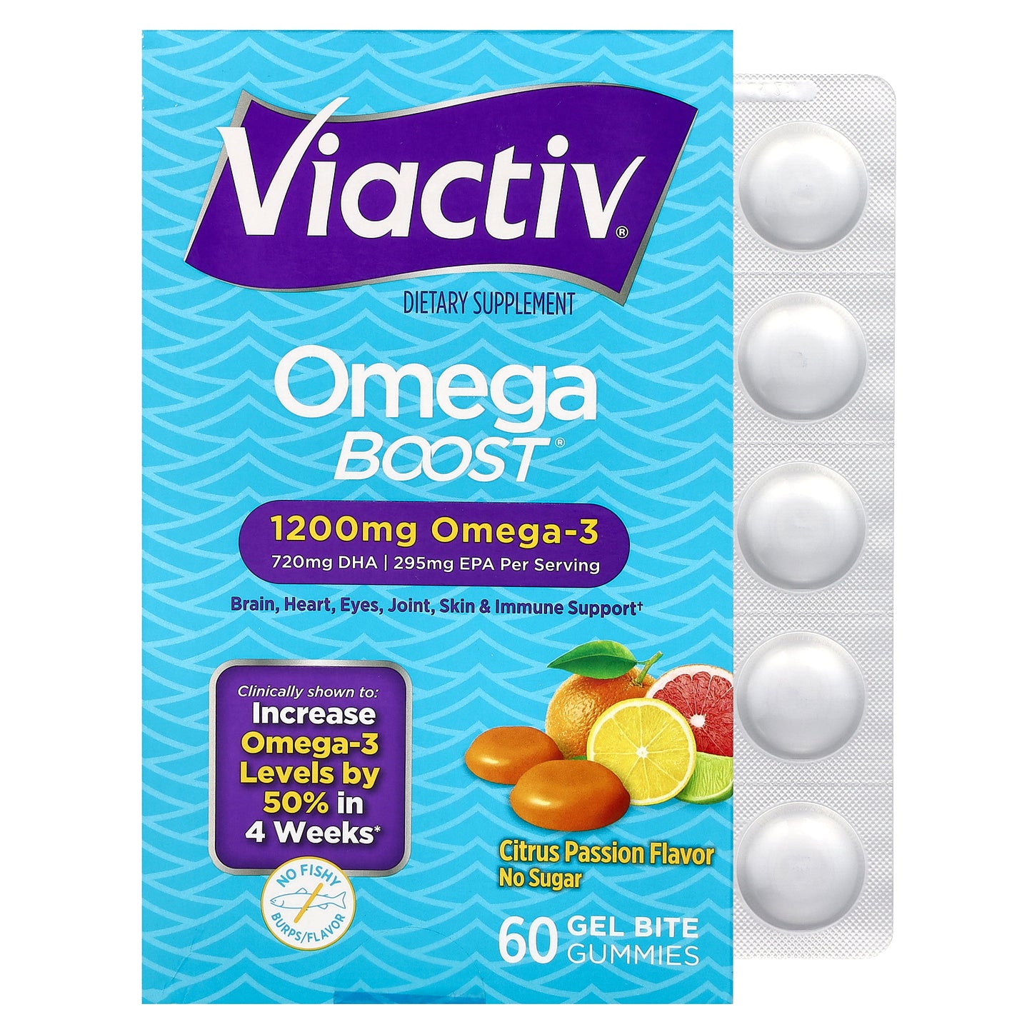 Viactiv, Omega Boost® Gummies, Citrus Passion, 1,200 mg, 60 Gel Bite Gummies (600 mg per Gummy)