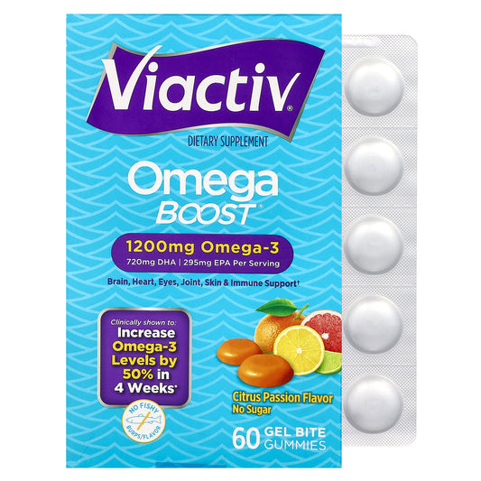 Viactiv, Omega Boost® Gummies, Citrus Passion, 1,200 mg, 60 Gel Bite Gummies (600 mg per Gummy)