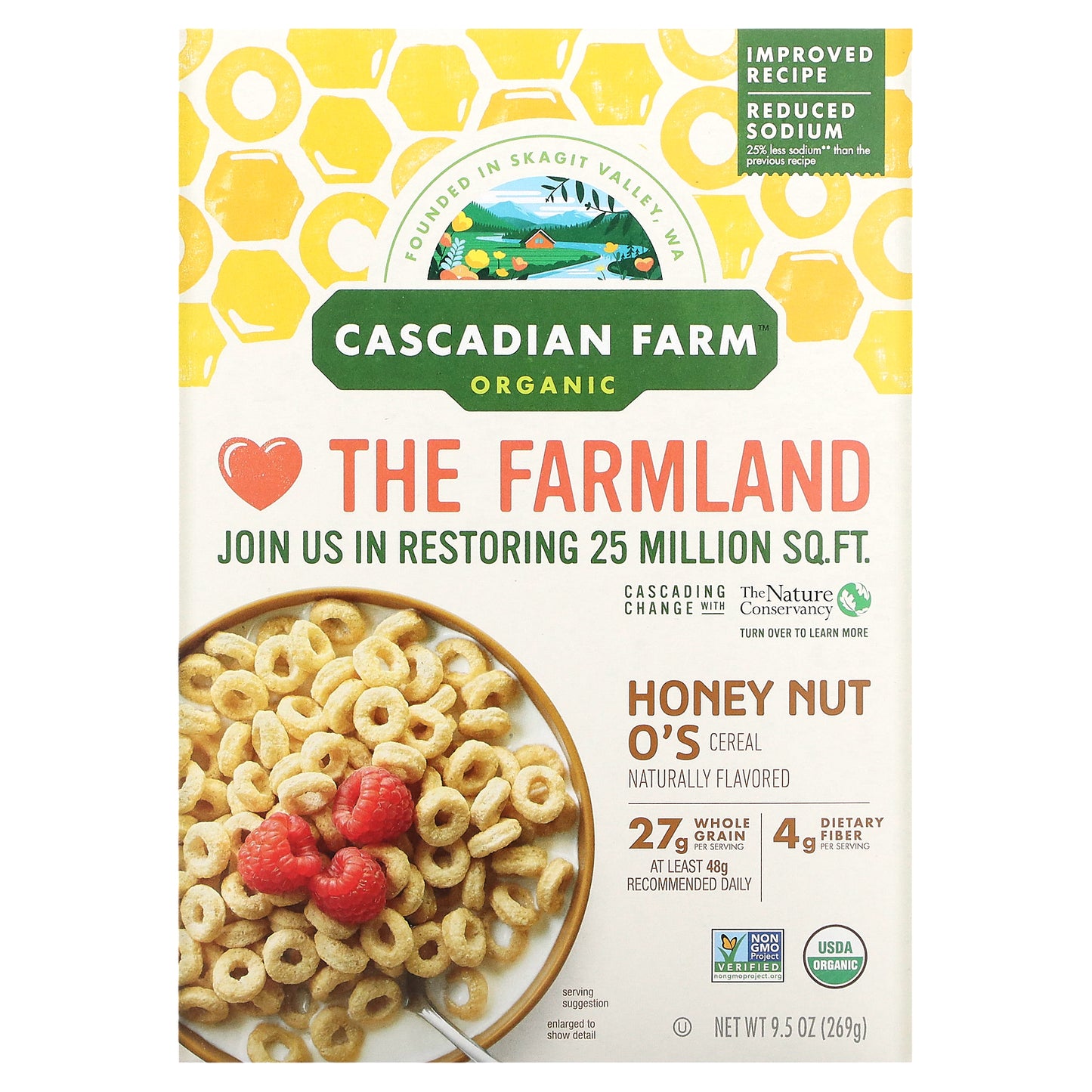 Cascadian Farm, Organic Honey Nut O's Cereal, 9.5 oz (269 g)