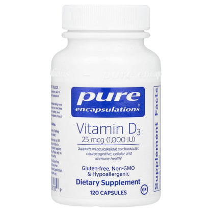 Pure Encapsulations, Vitamin D3, 25 mcg (1,000 IU), 120 Capsules