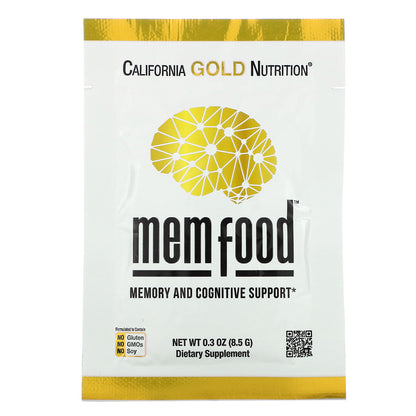 California Gold Nutrition, MEM Food, Memory & Cognitive Support with MEM Blend, L-Serine, Organic Lion's Mane and Blueberry Juice Powder, 60 Packets, 0.3 oz (8.5 g) Each