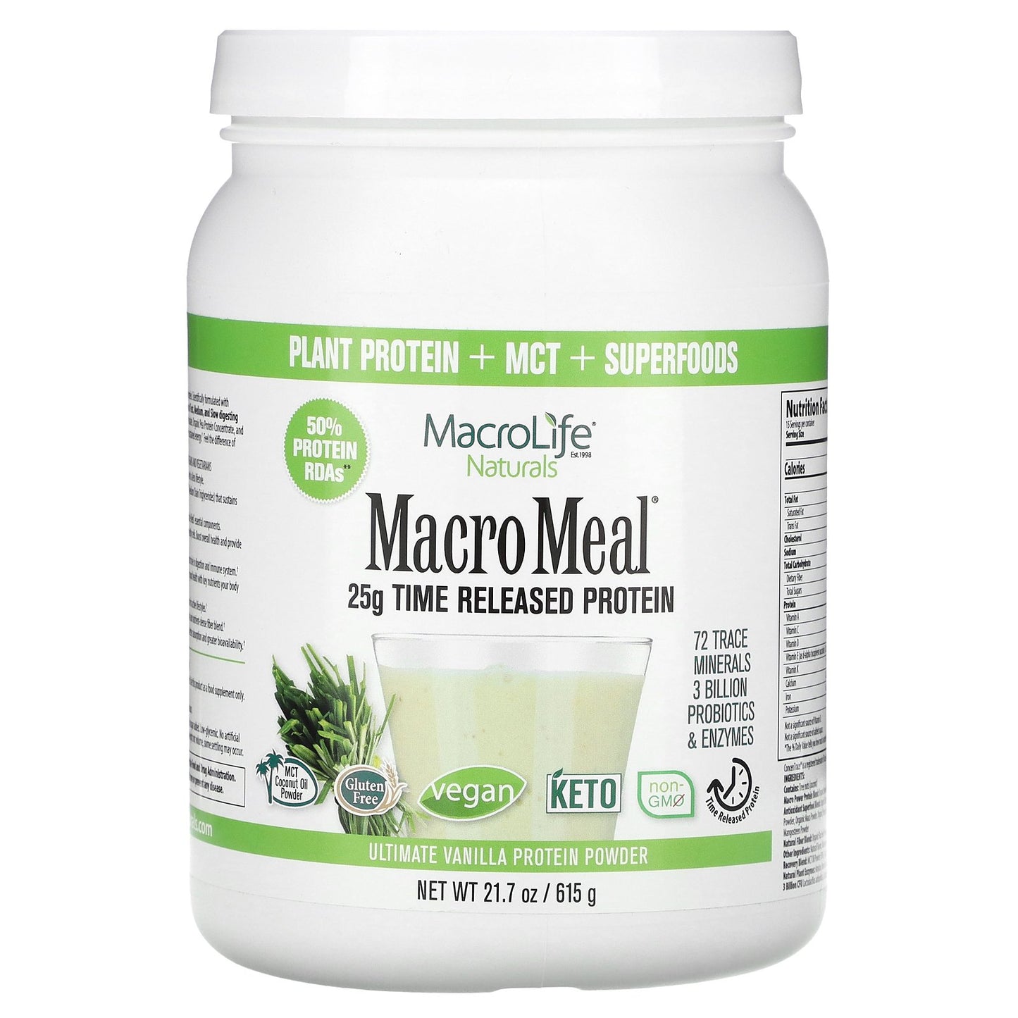 Macrolife Naturals, MacroMeal, Ultimate Protein Powder, Vanilla, 21.7 oz (615 g)