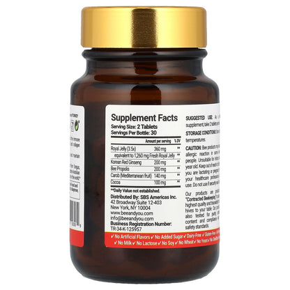 Bee & You, Royal Jelly Ginseng Propolis, 60 Tablets