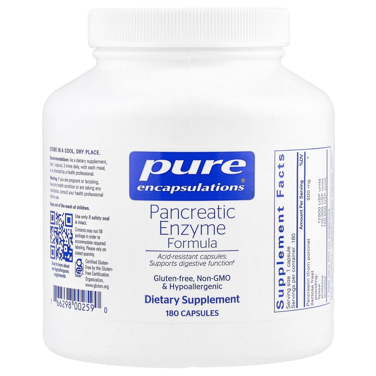Pure Encapsulations, Pancreatic Enzyme Formula, 180 Capsules (500 mg per Capsule)