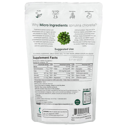 Micro Ingredients, Organic Spirulina Chlorella, 720 Tablets