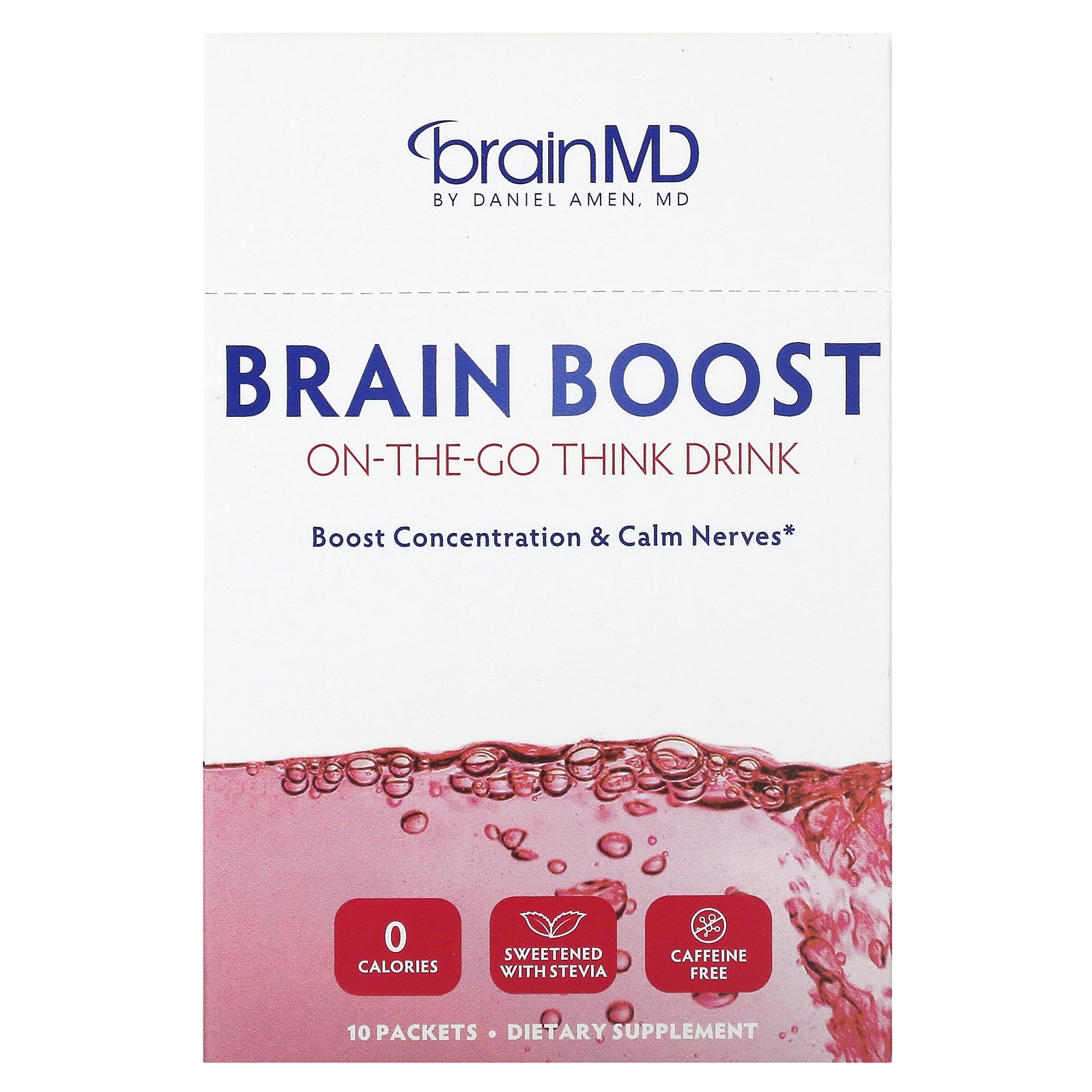 BrainMD, Brain Boost, On-The-Go Think Drink, Caffeine Free, 10 Packets