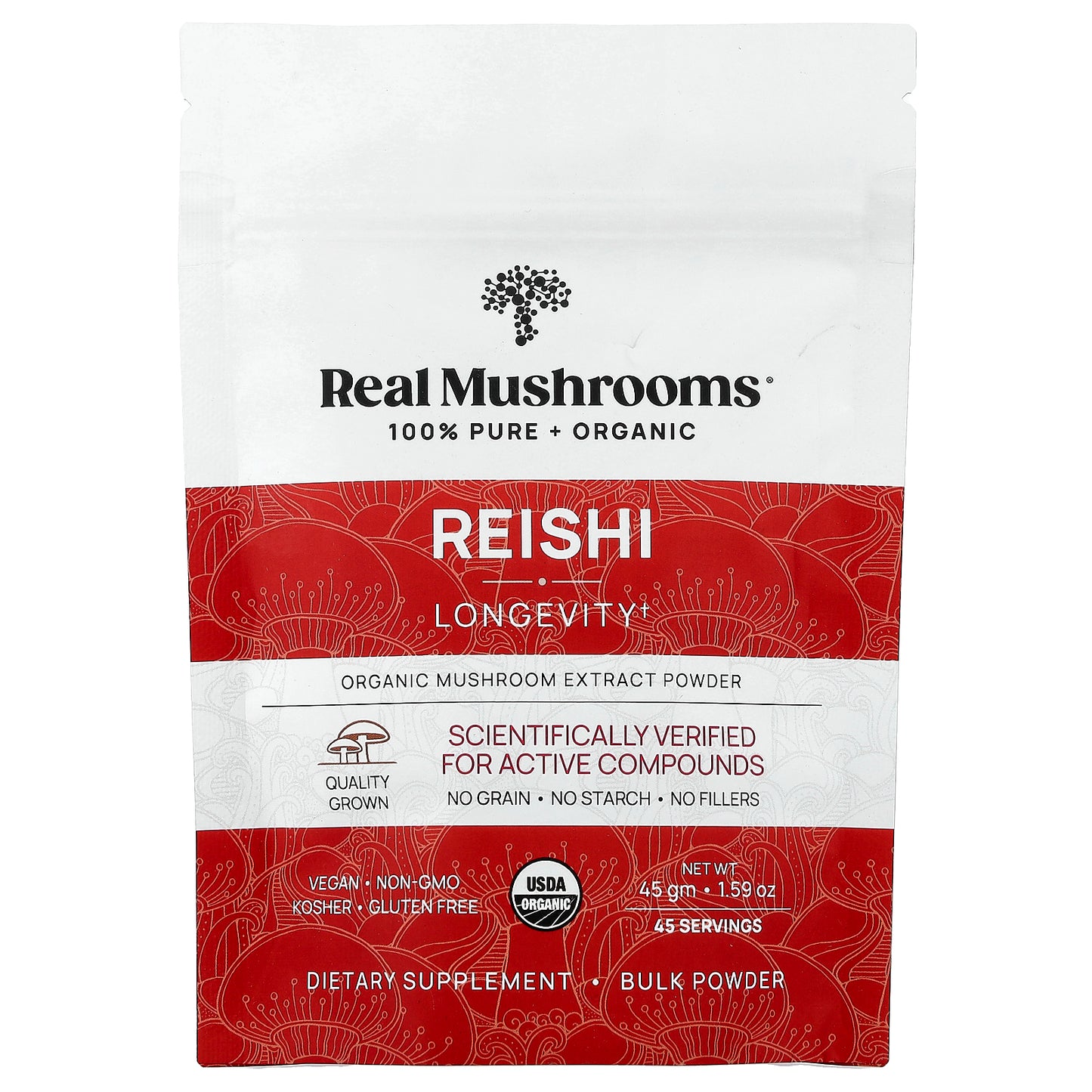 Real Mushrooms, Reishi, Organic Mushroom Extract Powder, 1.59 oz (45 gm)