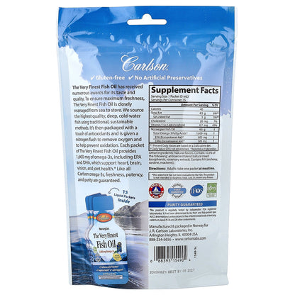 Carlson, Norwegian, The Very Finest Fish Oil, Natural Lemon, 15 Packets, (5 ml) Each
