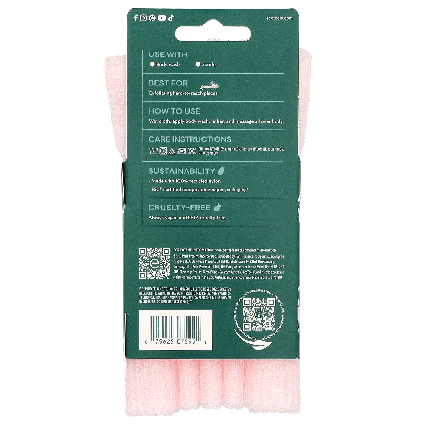 EcoTools, Bath Cloth, Pink, 1 Cloth