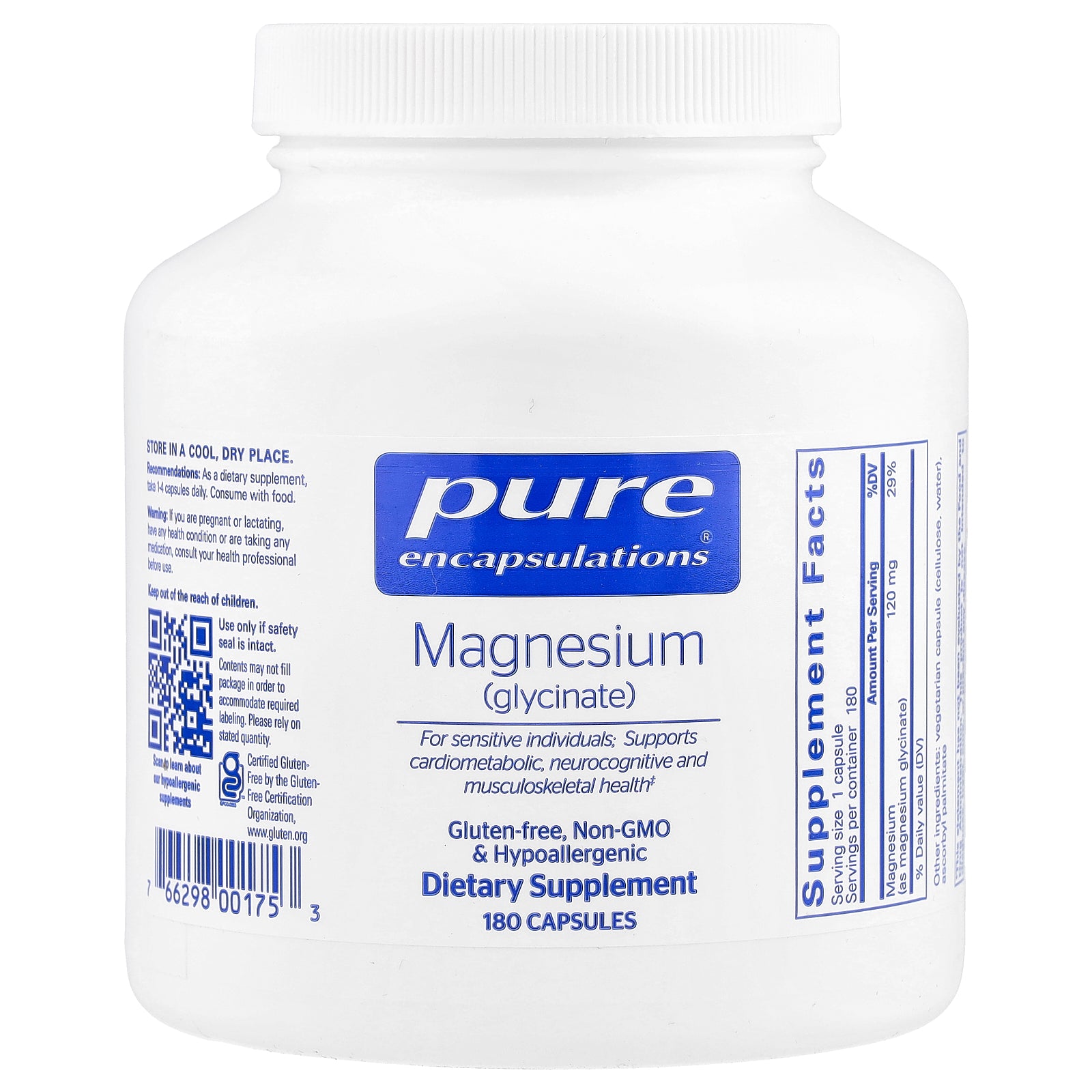 Pure Encapsulations, Magnesium (Glycinate), 120 mg, 180 Capsules