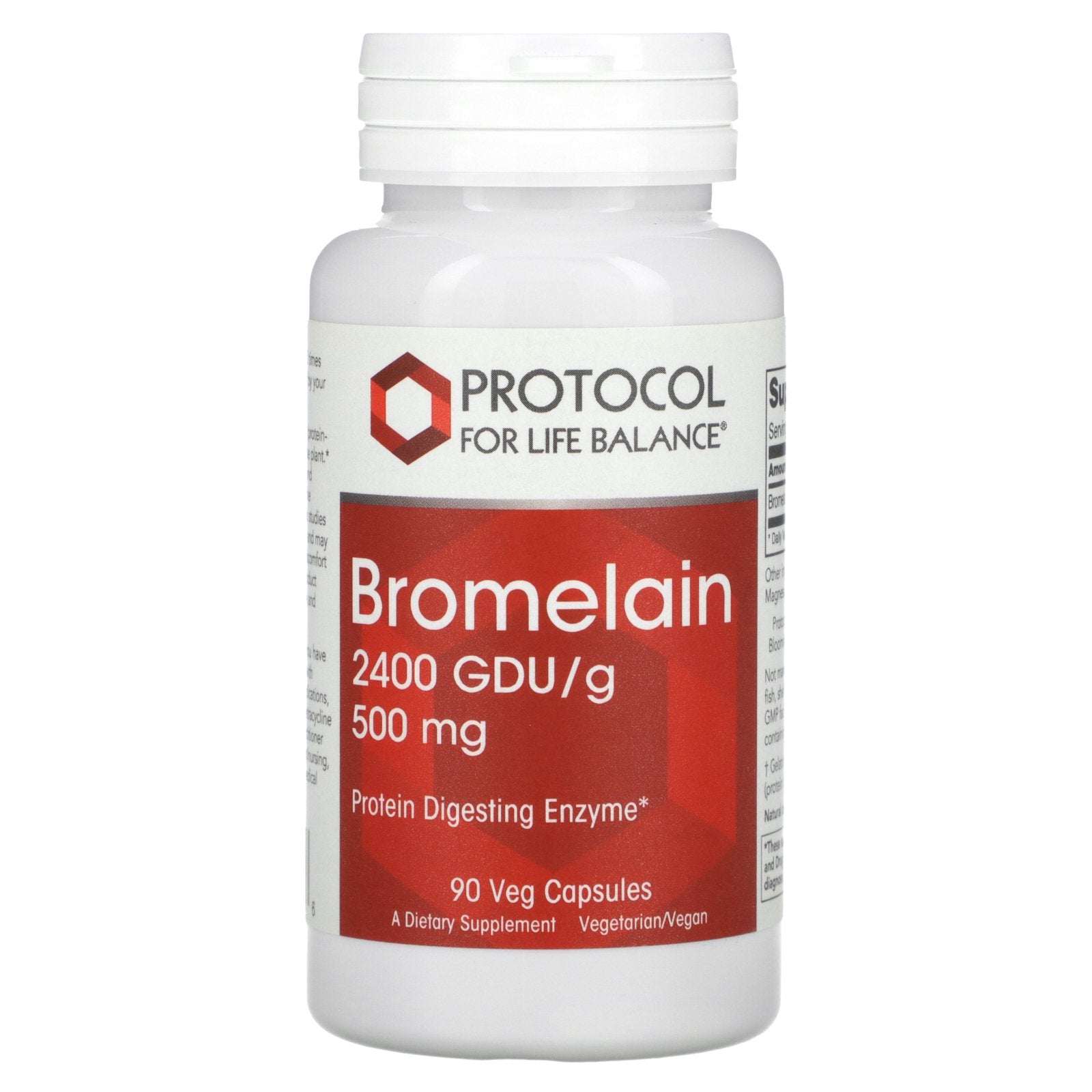 Protocol for Life Balance, Bromelain, 2400 GDU/g, 500 mg, 90 Veg Capsules