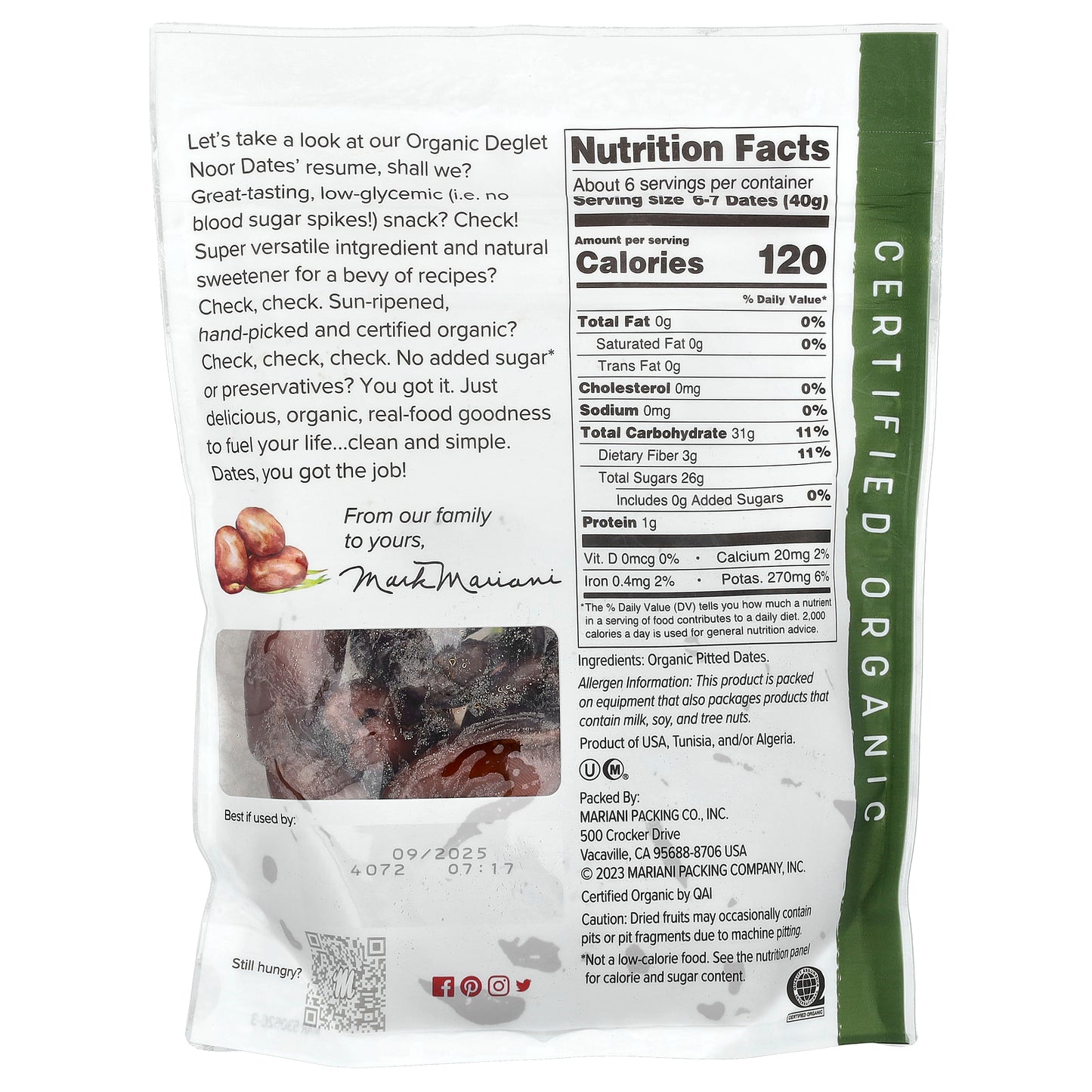 Mariani Dried Fruit, Organic Dates, 8 oz (227 g)