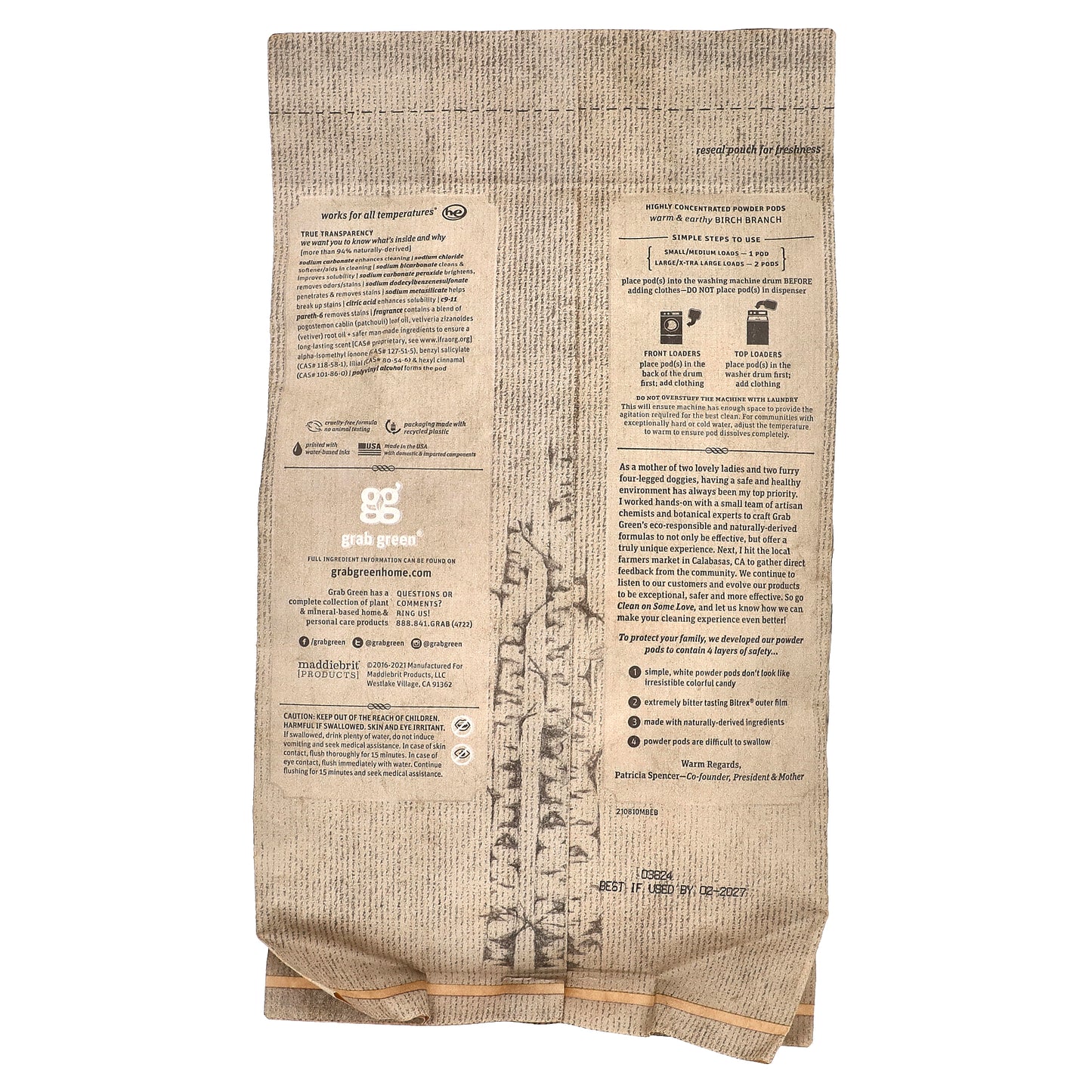 Grab Green, Stoneworks®, Laundry Detergent Pods, Birch Branch, 50 Loads, 1.65 lbs (750 g)