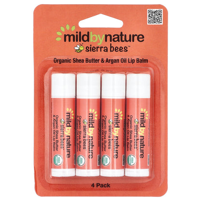 Mild By Nature, Sierra Bees™, Organic Lip Balms, Shea Butter & Argan Oil, 4 Pack, 0.15 oz (4.25 g) Each