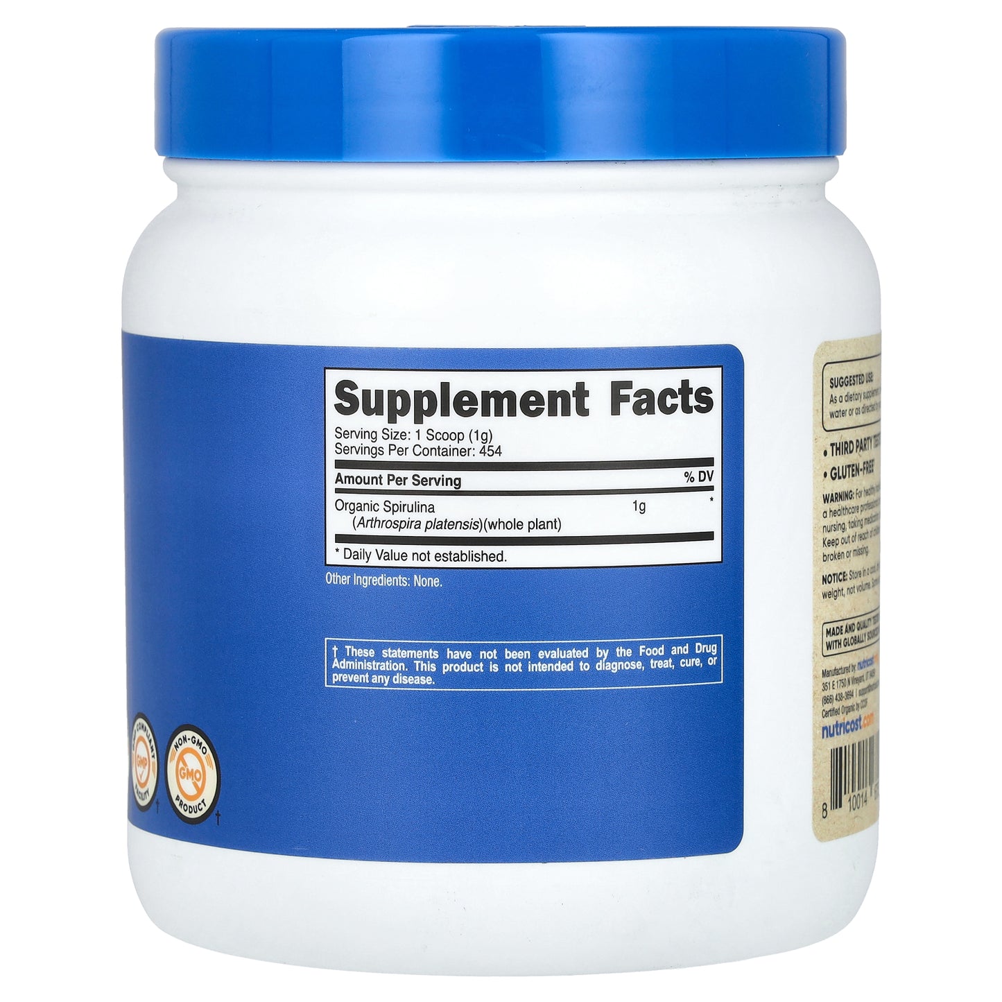 Nutricost, Organic Spirulina, Unflavored, 16.2 oz (454 g)