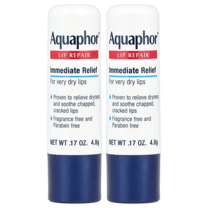 Aquaphor, Lip Repair Stick, Immediate Relief, 2 Sticks, 0.17 oz (4.8 g) Each