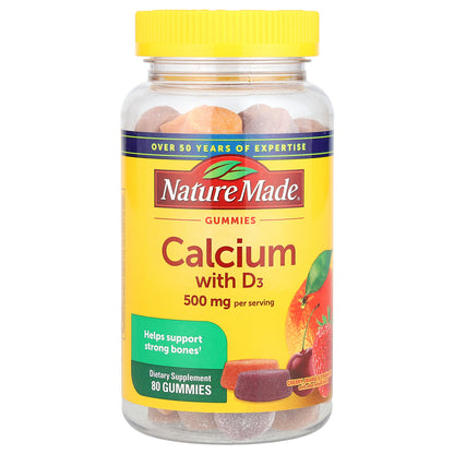 Nature Made, Calcium with Vitamin D3 Gummies, Cherry, Orange & Strawberry, 80 Gummies
