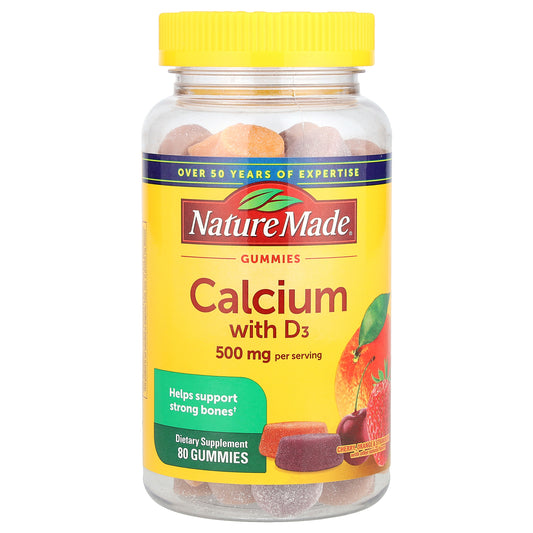 Nature Made, Calcium with Vitamin D3 Gummies, Cherry, Orange & Strawberry, 80 Gummies