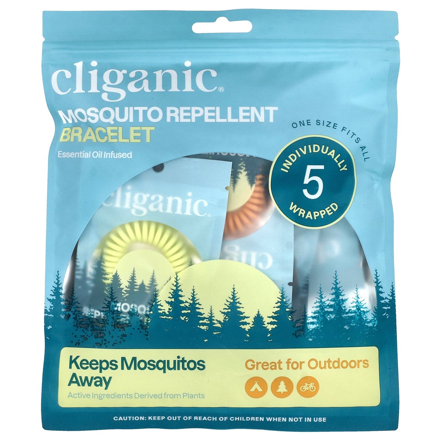 Cliganic, Mosquito Repellent Bracelet, One Size Fits All, 5 Individually Wrapped Bracelets