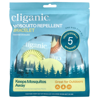 Cliganic, Mosquito Repellent Bracelet, One Size Fits All, 5 Individually Wrapped Bracelets