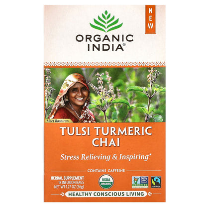 Organic India, Tulsi Turmeric Chai, 18 Infusion Bags, 1.27 oz (36 g)