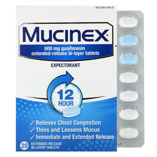 Mucinex, Mucinex, 600 mg, 20 Extended-Release Bi-Layer Tablets