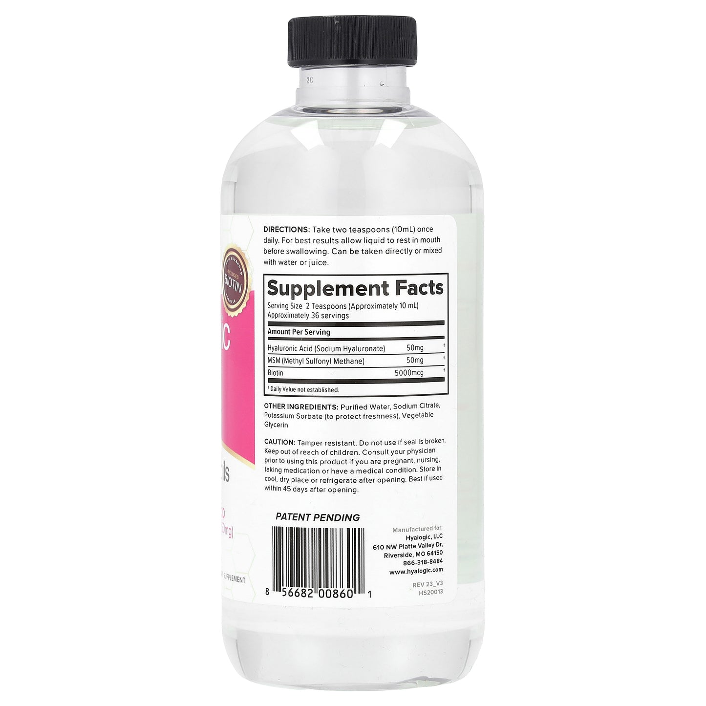 Hyalogic, Hyaluronic Acid, Advanced Formula, Hair, Skin & Nails Support, 12 fl oz (354.88 ml)
