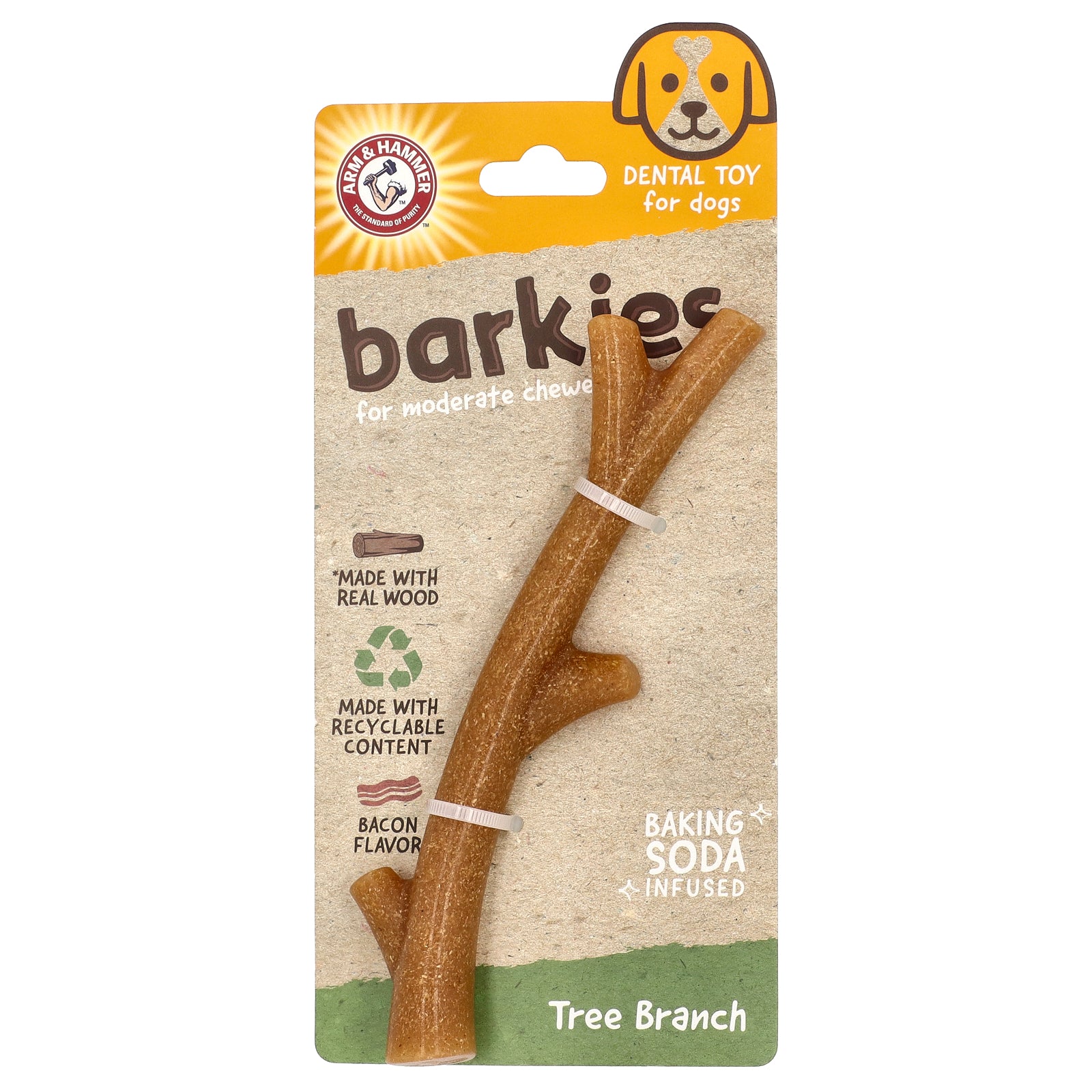 Arm & Hammer, Barkies For Moderate Chewers, Dental Toy For Dogs, Tree Branch, Bacon, 1 Toy