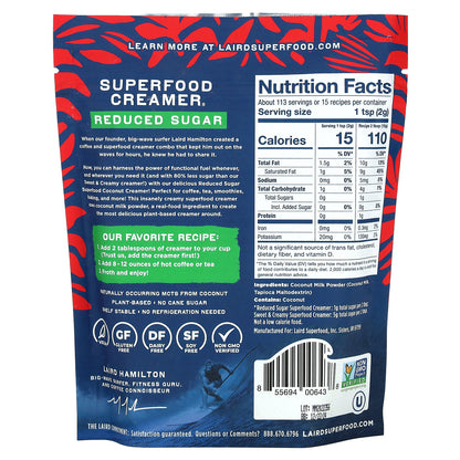 Laird Superfood, Superfood Creamer, Reduce Sugar, 8 oz (227 g)