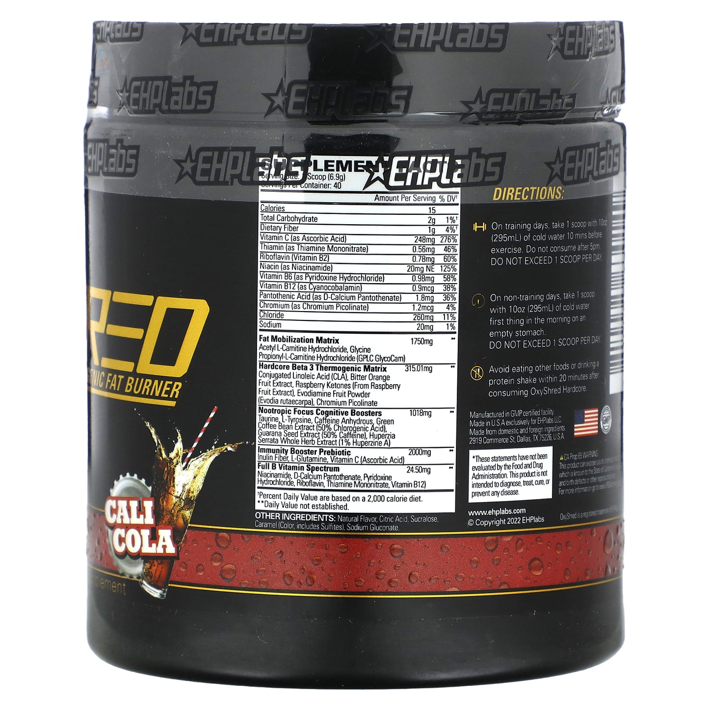 EHPlabs, OxyShred Hardcore, Thermogenic Fat Burner, Cali Cola, 9.74 oz (276 g)