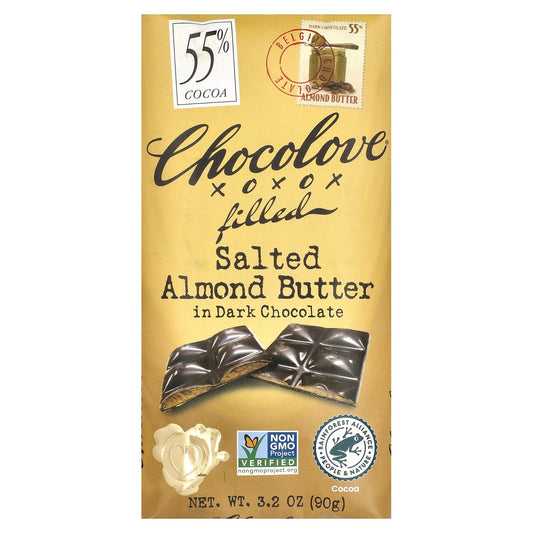 Chocolove, Salted Almond Butter in Dark Chocolate, 55% Cocoa, 3.2 oz (90 g)