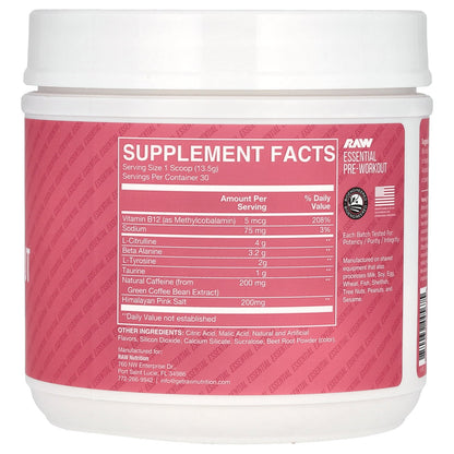 Raw Nutrition, Bum, Essential Pre-Workout, Sour Watermelon, 14.29 oz (405 g)