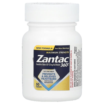 Zantac, 360°, Maximum Strength, 20 mg, 50 Tablets