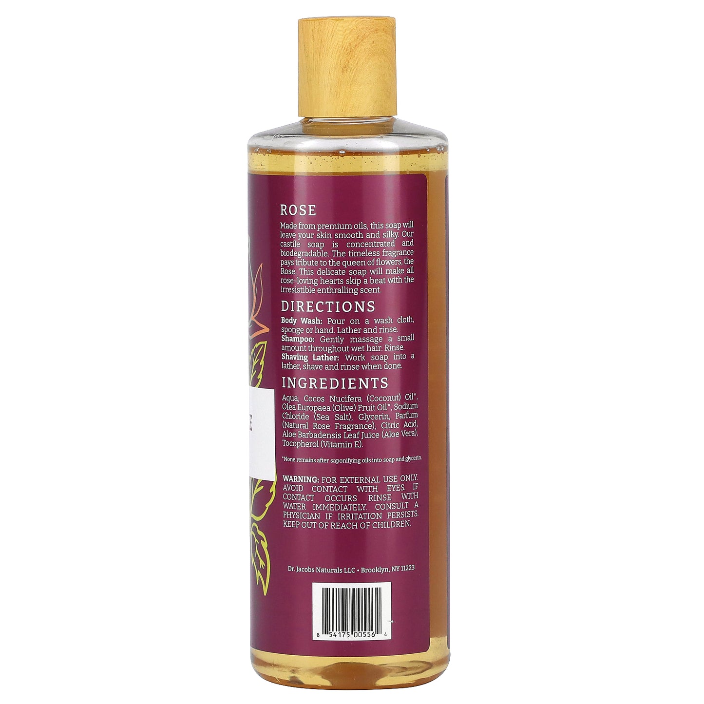 Dr. Jacobs Naturals, Plant-Based Rich Castile Body Wash, Rejuvenating Rose, 16 oz (473 ml)