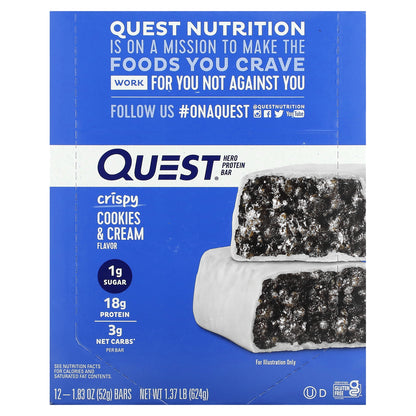 Quest Nutrition, Hero Protein Bar, Crispy Cookies & Cream, 12 Bars, 1.83 oz (52 g) Each