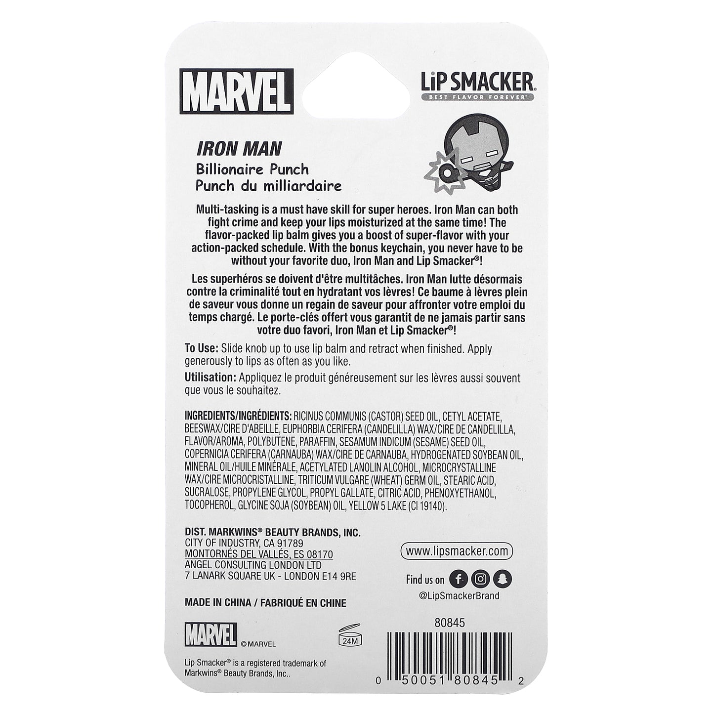 Lip Smacker, Marvel Iron Man, Lip Balm, Billionaire Punch, 0.14 oz (4 g)
