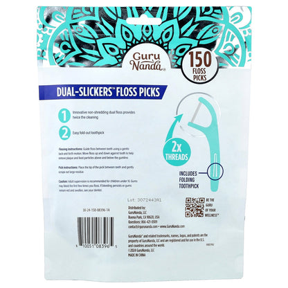 GuruNanda, Dual-Slickers™ Floss Picks, 150 Floss Picks