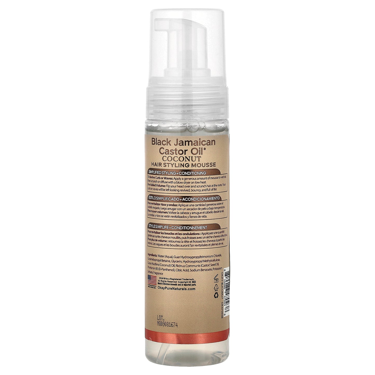 Okay Pure Naturals, Black Jamaican Castor Oil®, Hair Styling Mousse, Flexible Hold, For Dry & Damaged Curls, Coconut, 7.5 oz (221 ml)