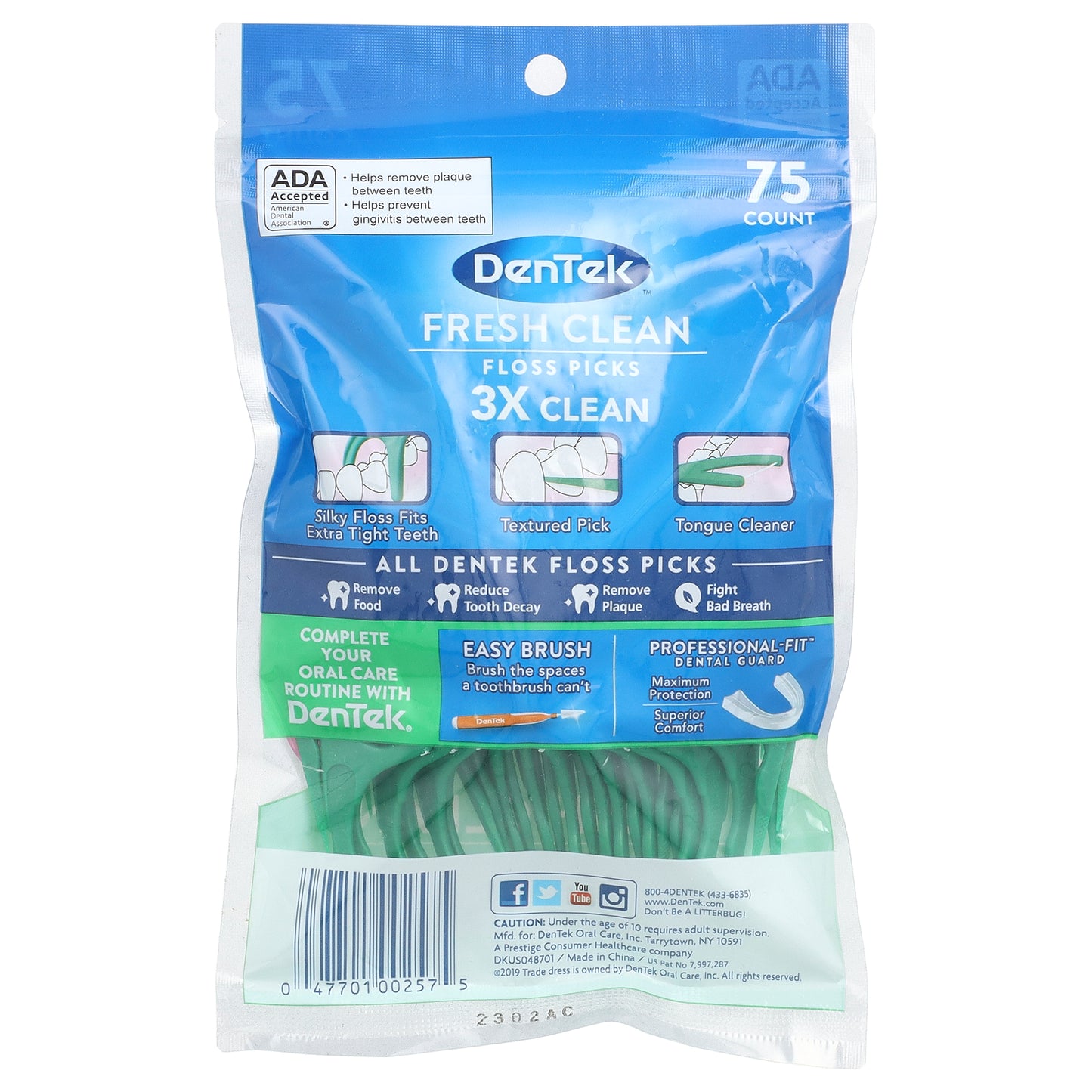 DenTek, Fresh Clean, Floss Picks, Mouthwash Blast, 75 Floss Picks