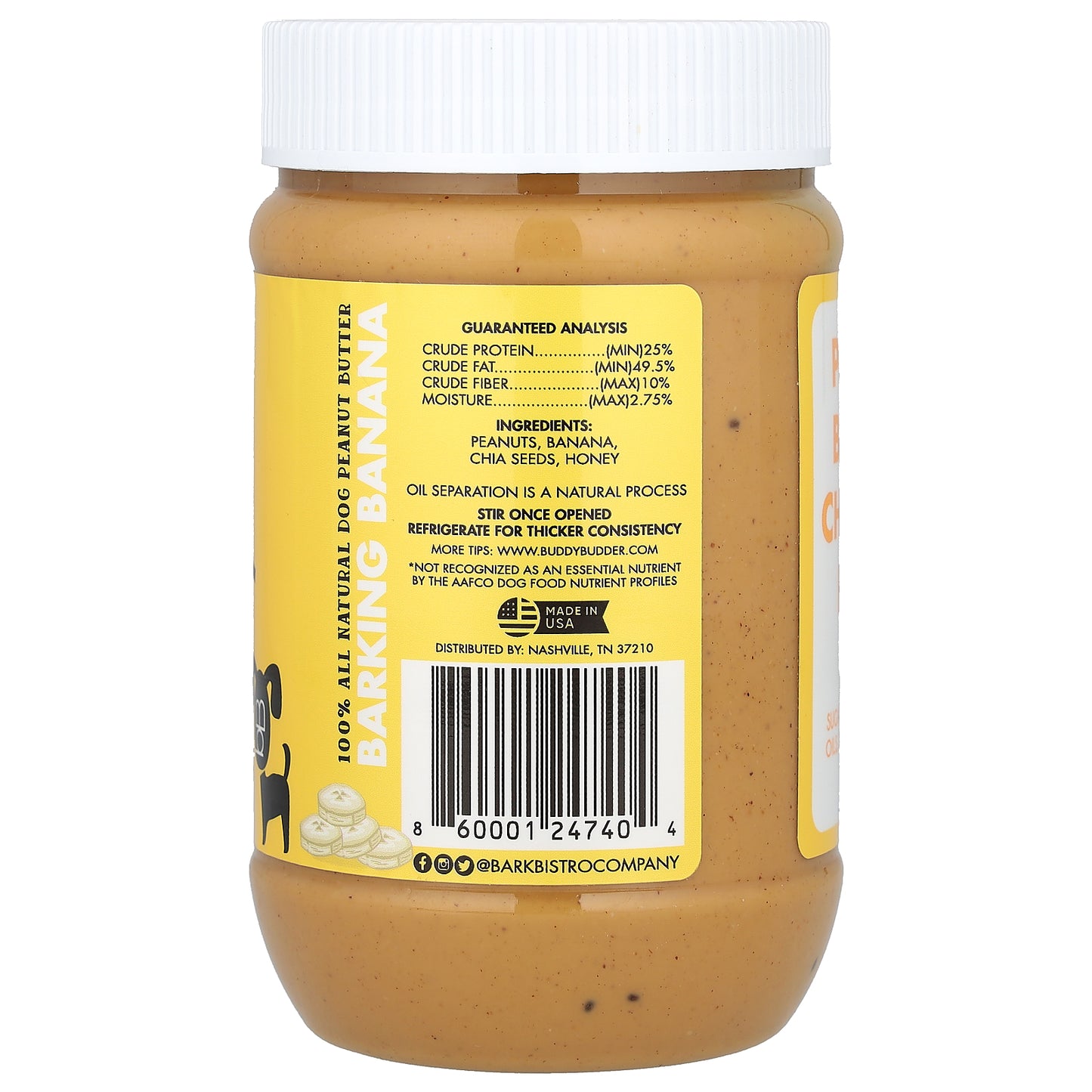 Bark Bistro, Buddy Budder, Peanut Butter, For Dogs, Barking Banana, 17 oz (480 g)