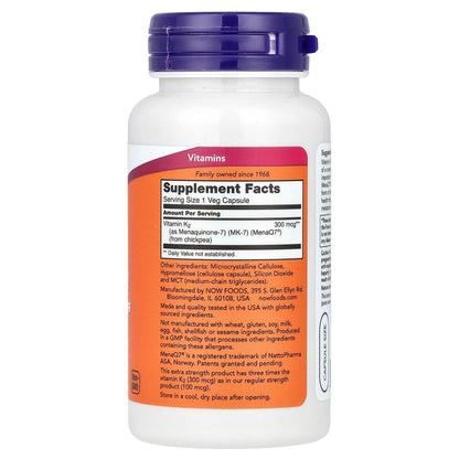 NOW Foods, MK-7, Vitamin K-2, 300 mcg, 120 Veg Capsules