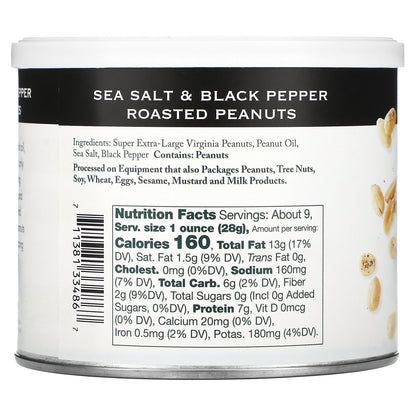 Stonewall Kitchen, Sea Salt & Black Pepper Roasted Peanuts, 9 oz (255 g)