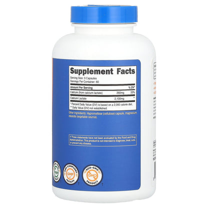 Nutricost, Calcium Lactate, 180 Capsules (700 mg per Capsule)