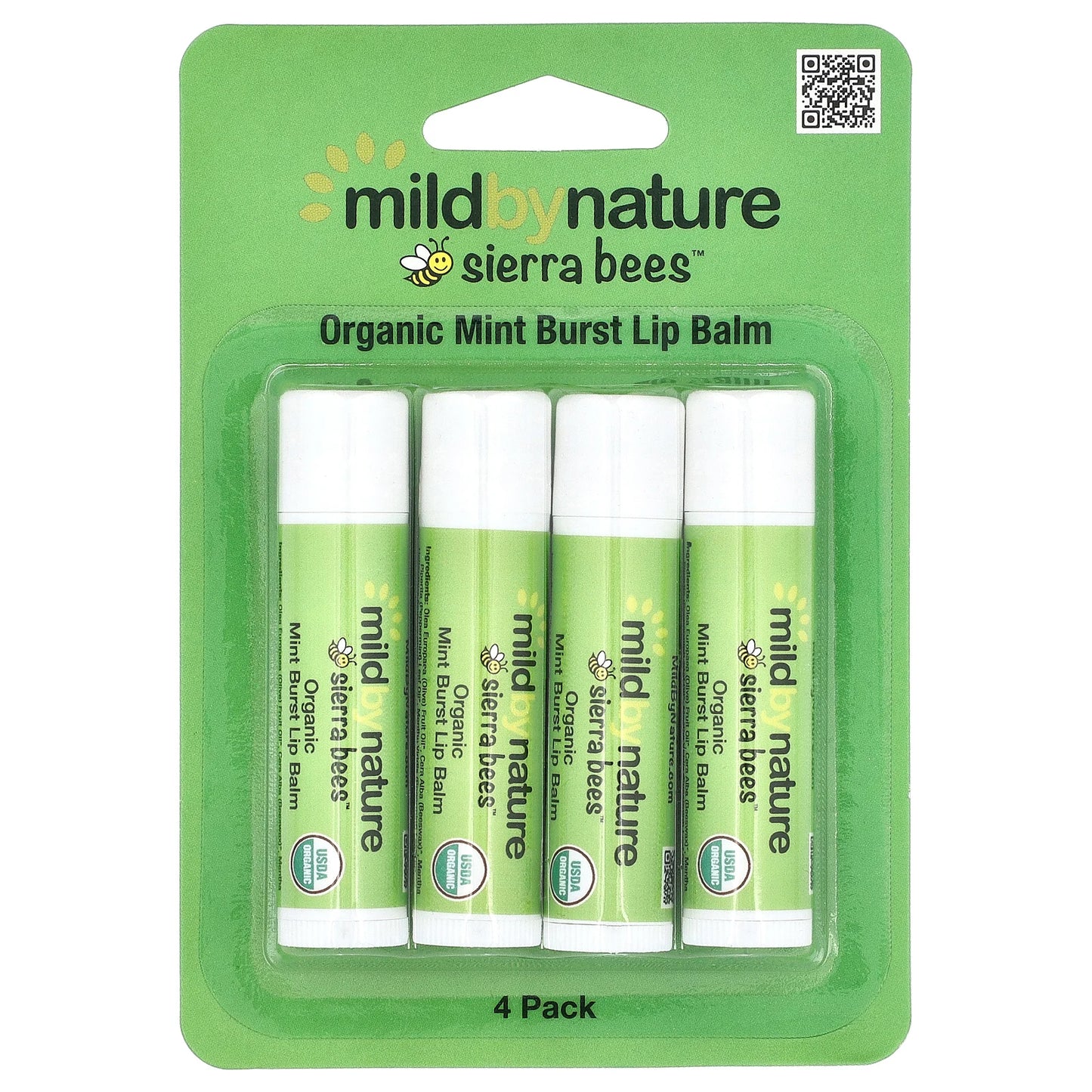 Mild By Nature, Sierra Bees™, Organic Lip Balms, Mint Burst, 4 Pack, 0.15 oz (4.25 g) Each