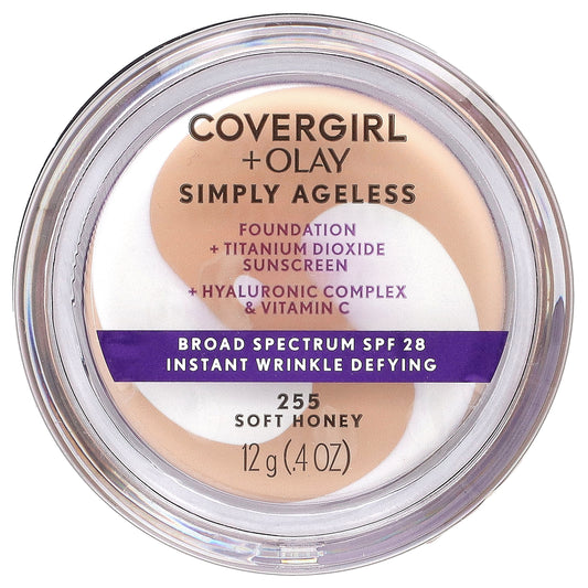 Covergirl, Olay Simply Ageless, Foundation, SPF 28, 255 Soft Honey, 0.4 oz (12 g)