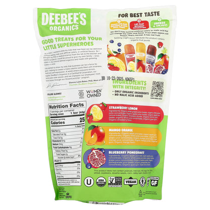 Deebee's Organic, Superfruit™ Organic Freezie Pops, Assorted Flavors, 10 Bars, 1.35 fl oz (40 ml) Each