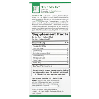 Bell Lifestyle, Sleep & Relax Tea™, 20 Tea Bags, 30 g