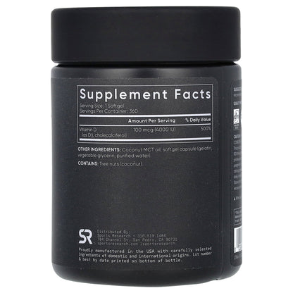 Sports Research, Vitamin D3, 100 mcg (4,000 IU), 360 Softgels