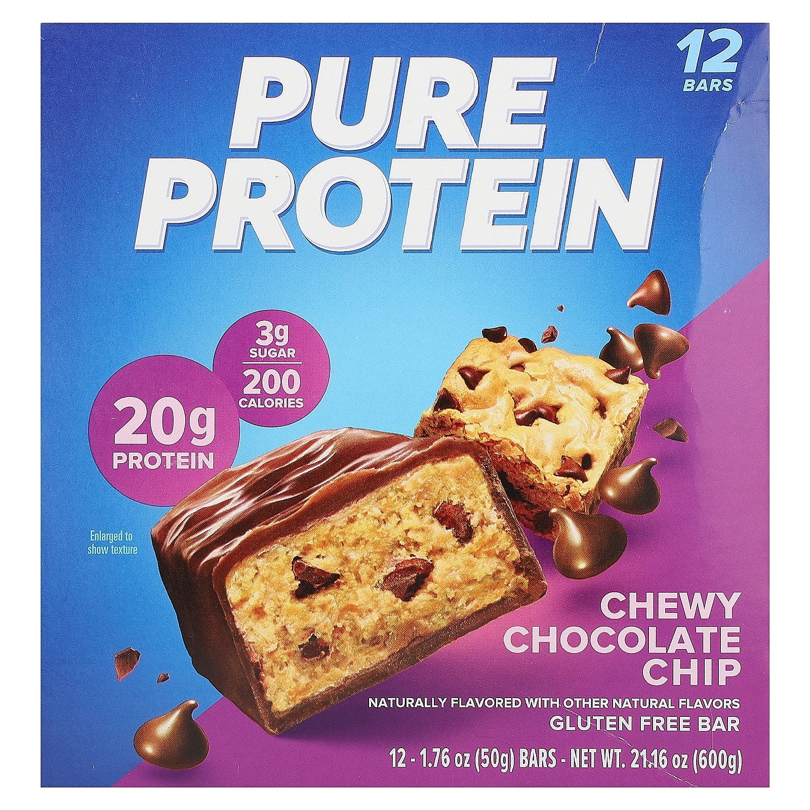 Pure Protein, Gluten Free Bar, Chewy Chocolate Chip, 12 Bars, 1.76 oz (50 g) Each